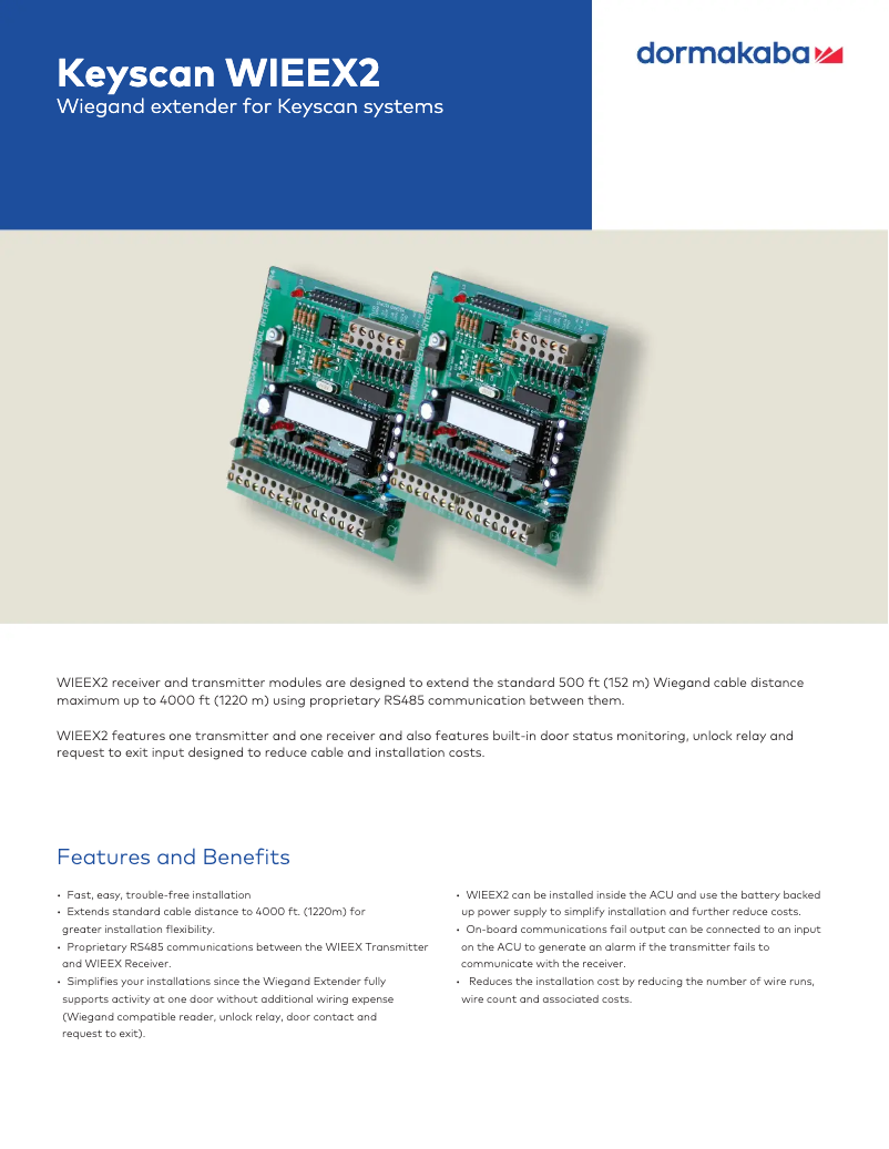 Page 1 de la notice Manuel utilisateur Dormakaba Keyscan WIEEX2