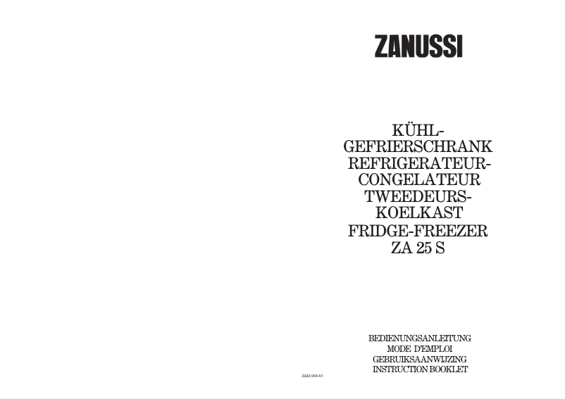 Page n°1 - Manuel utilisateur Zanussi ZA25S
