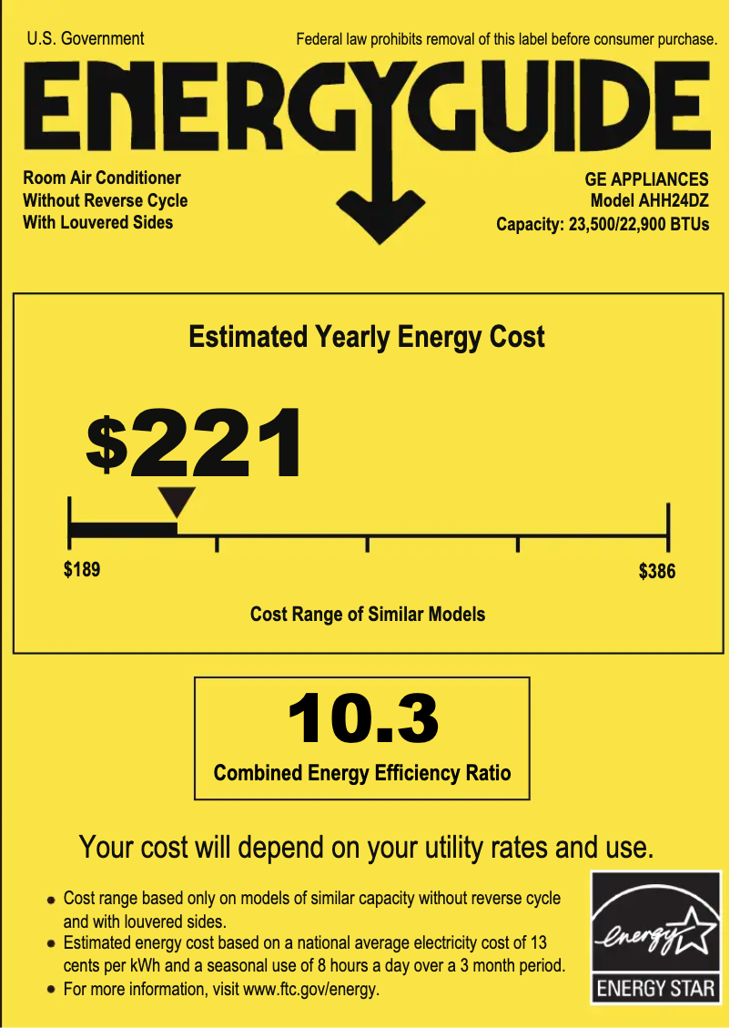 Page n°1 - Label énergétique GE AHH24DZ