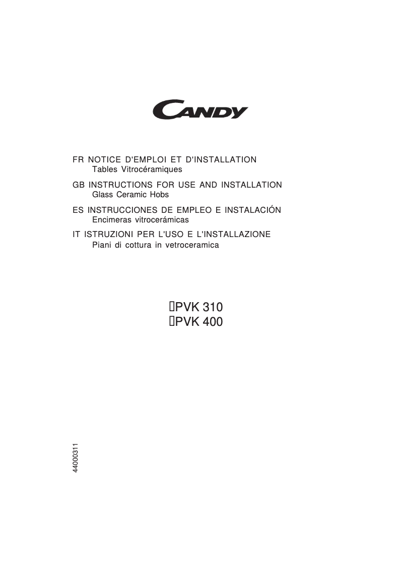 Page 1 de la notice Manuel utilisateur Candy PC PVK 400 W