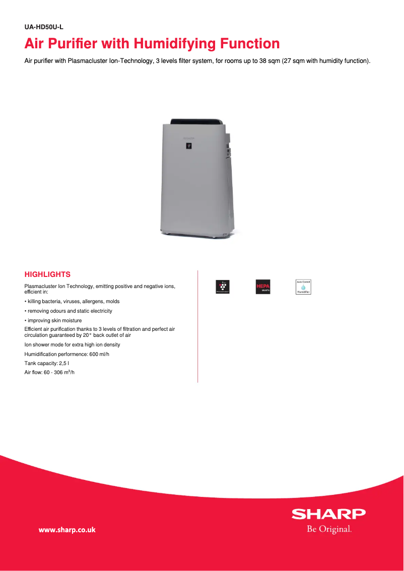 Page 1 de la notice Fiche technique Sharp UA-HD50U