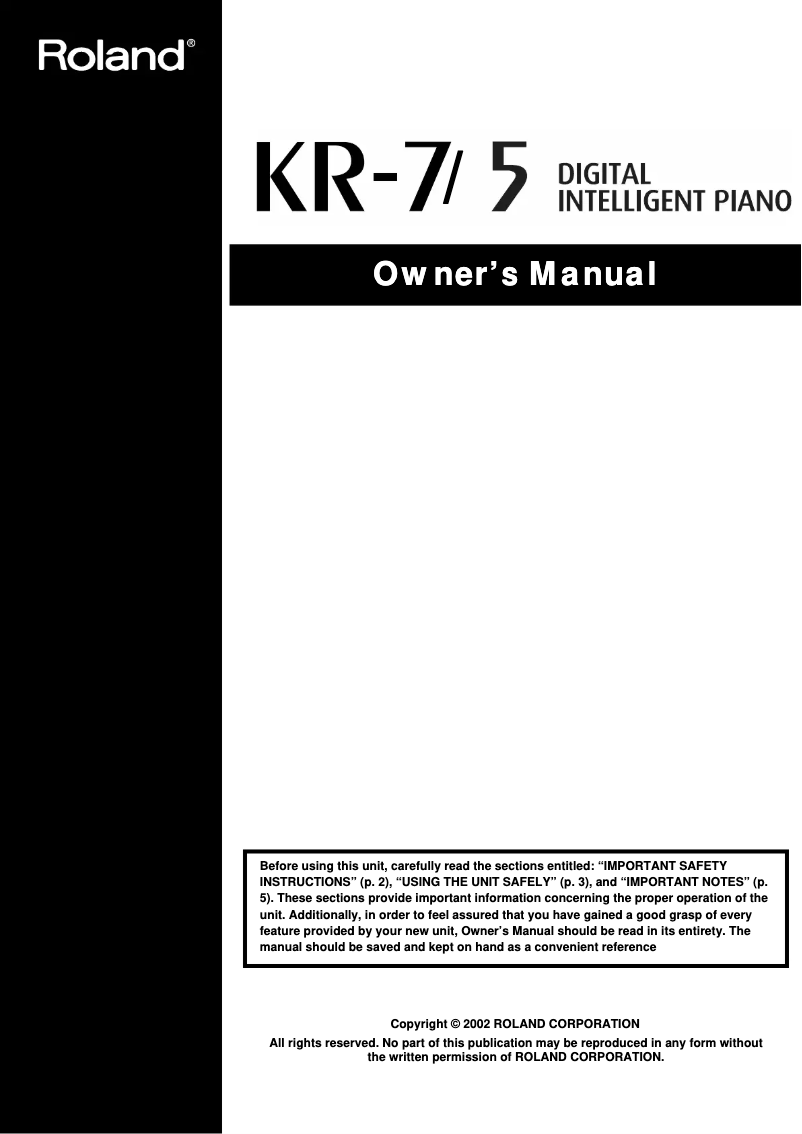 Page n°1 - Manuel utilisateur Roland KR-5