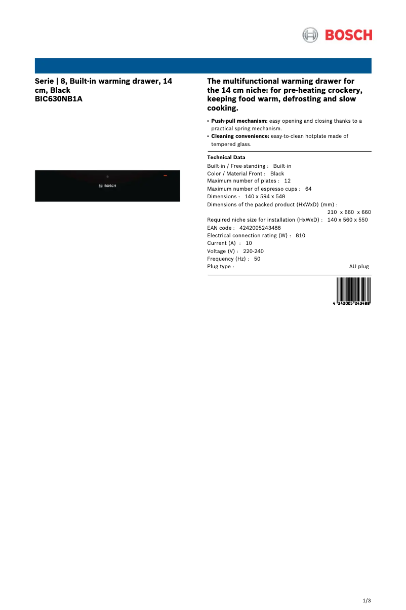 Página 1 del manual Ficha técnica Bosch BIC630NB1A