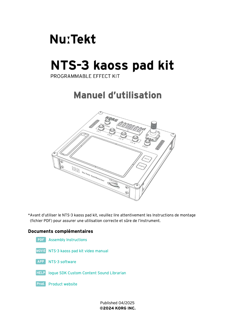 Page n°1 - Instructions / montage Korg NTS-3