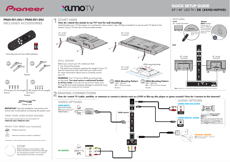 Page 1 de la notice Guide de démarrage rapide Pioneer PN24-551-24U