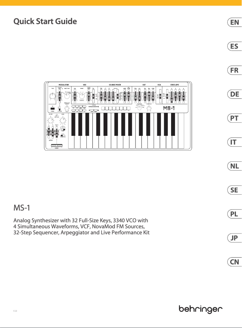 Page 1 de la notice Guide de démarrage rapide Behringer MS-1