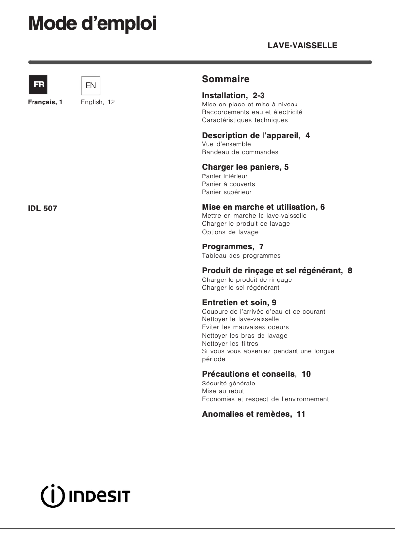 Image de la première page du manuel de l'appareil IDL 507 FR.2