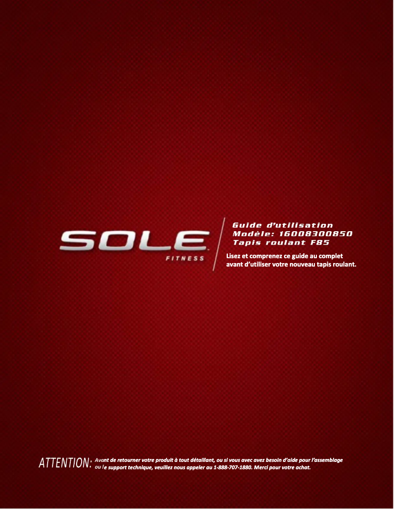 Page 1 de la notice Manuel utilisateur Sole Fitness F85