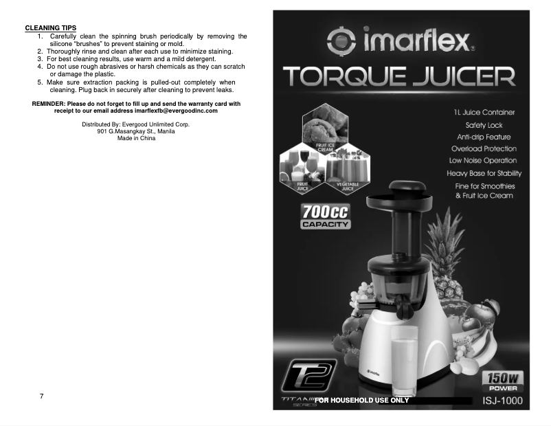 Page 1 de la notice Manuel utilisateur Imarflex ISJ-1000