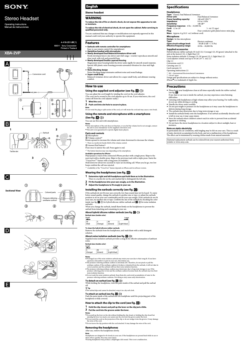 Imagen de la primera página del manual del dispositivo XBA-2VP