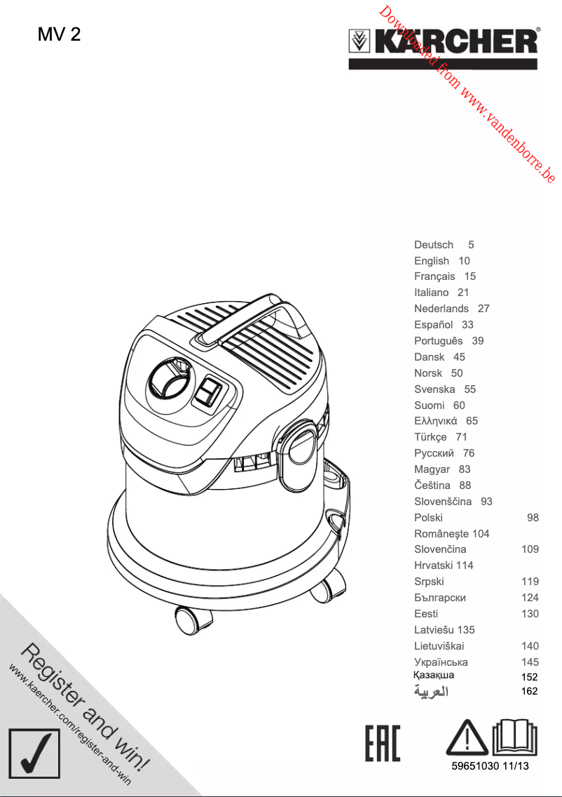 Page 1 de la notice Manuel utilisateur Kärcher MV 2