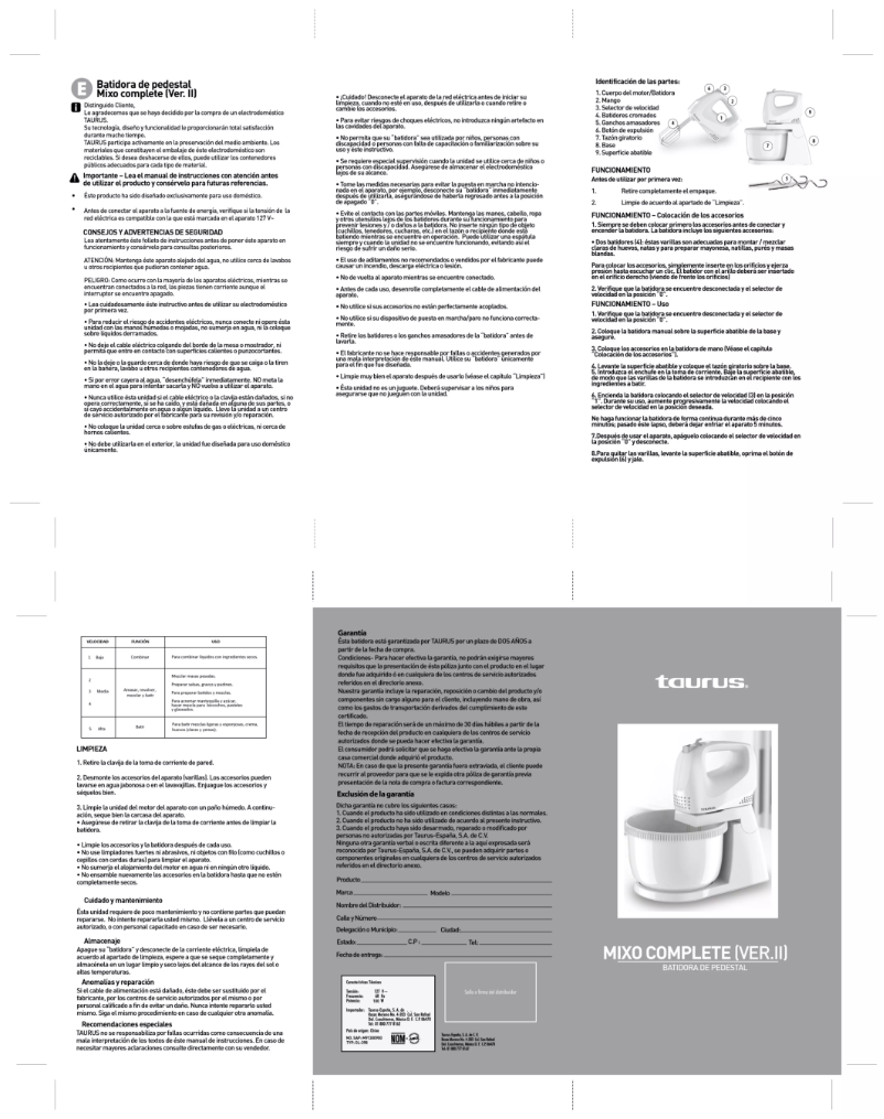Página 1 del manual Manual de usuario Taurus Mixo Complete