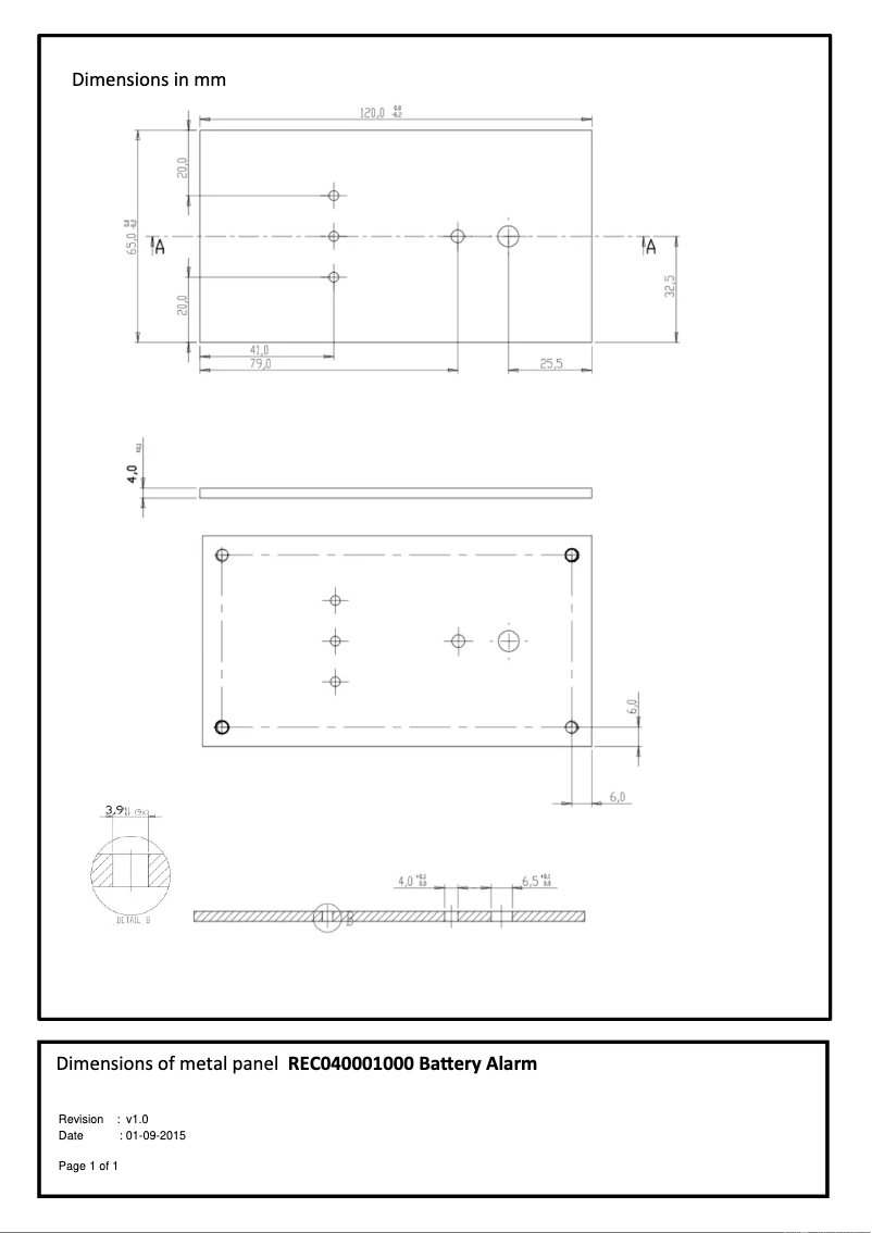 Page 1 de la notice Dessin technique Victron Energy Battery Alarm GX