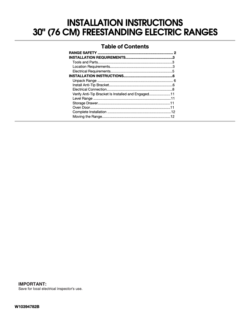 Page 1 de la notice Guide d'installation Whirlpool 4KWFC120MAW