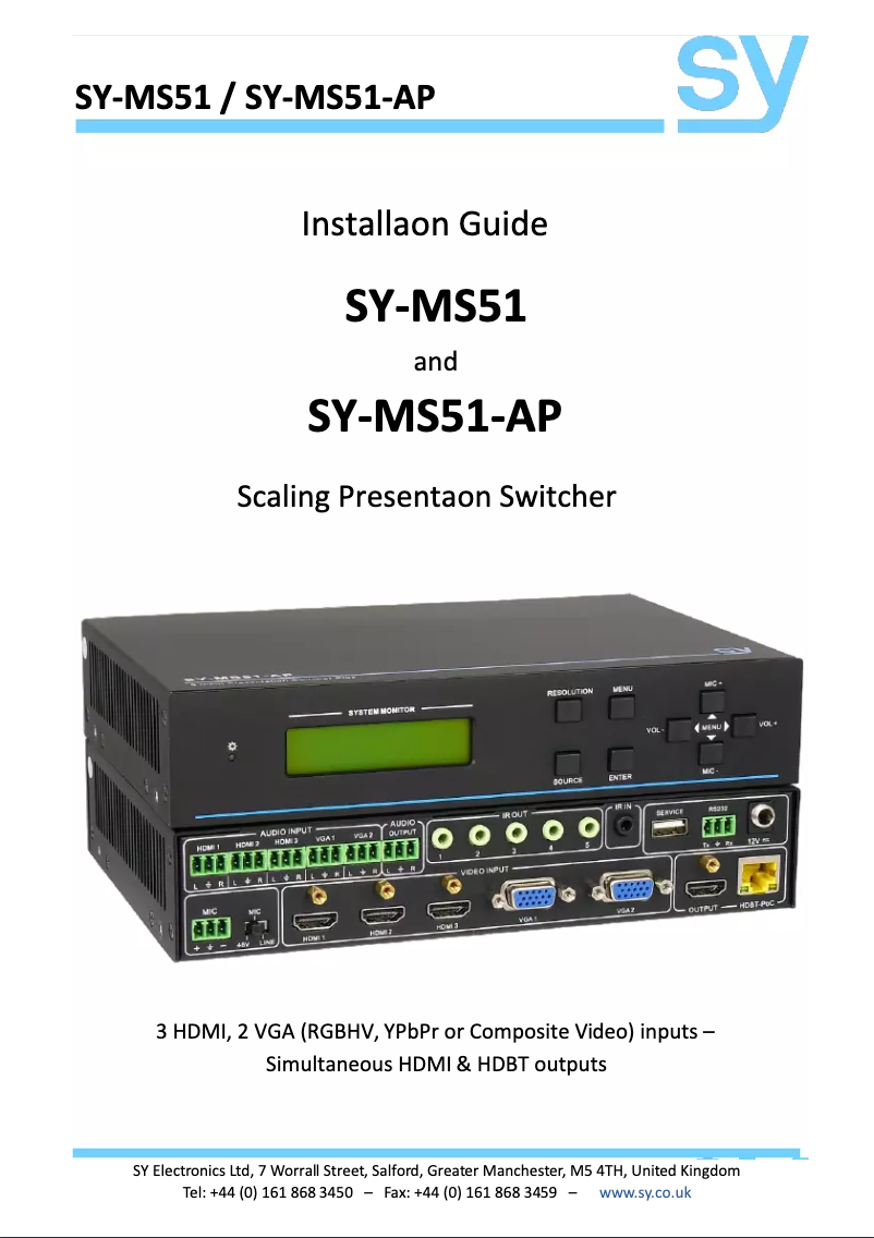 Page n°1 - Manuel utilisateur SY Electronics SY-MS51-AP