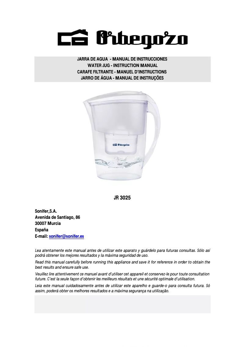 Page n°1 - Manuel utilisateur Orbegozo JR 3025