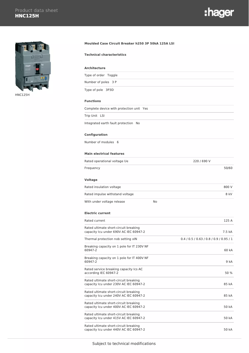 Image de la première page du manuel de l'appareil HNC125H