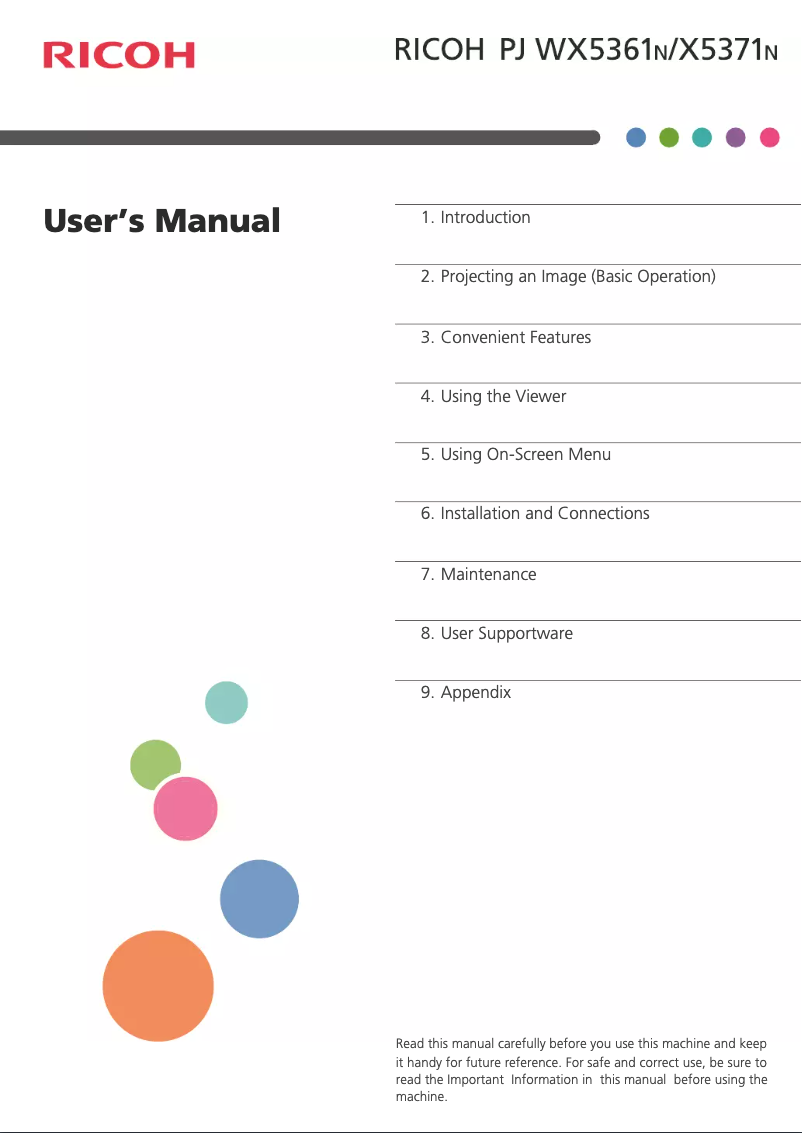 Page 1 de la notice Manuel utilisateur Ricoh PJ X5371N