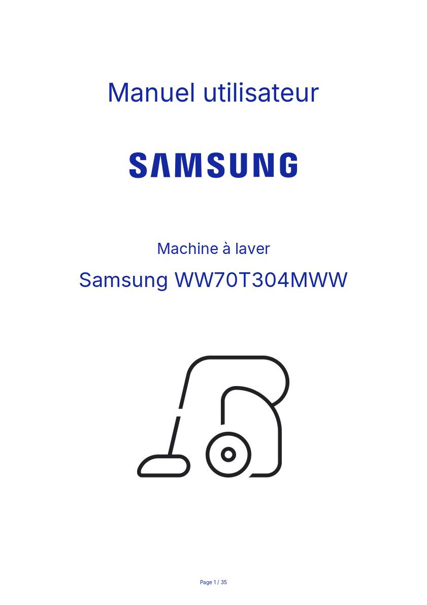 Page n°1 - Manuel utilisateur Samsung WW70T304MWW