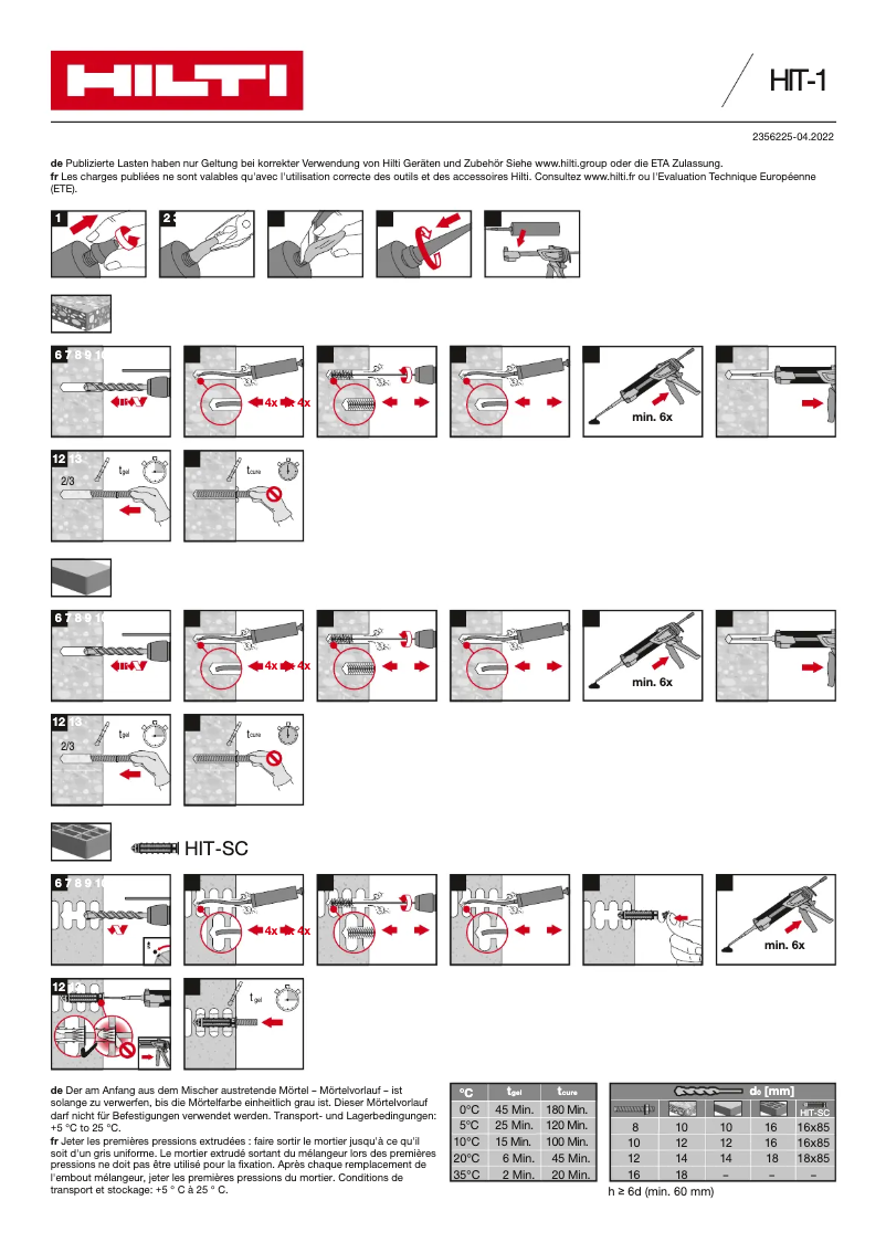 Page 1 de la notice Manuel utilisateur Hilti HIT-1