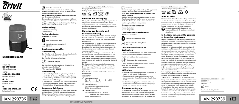 Page 1 de la notice Manuel utilisateur Crivit IAN 311327