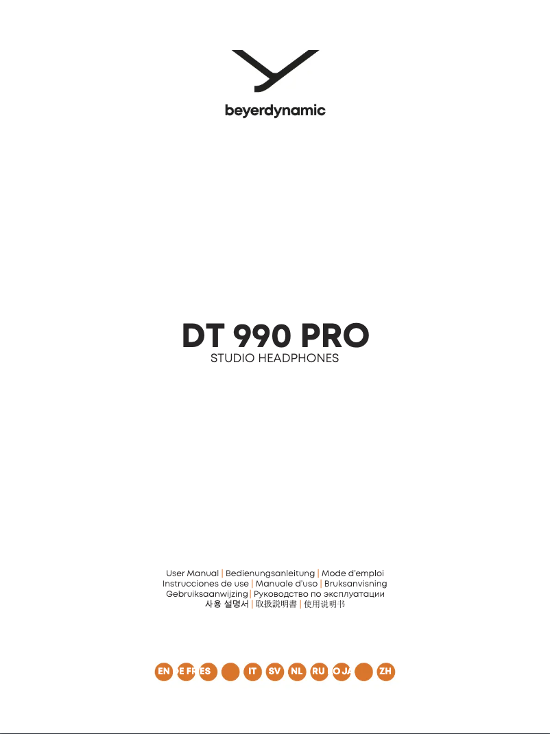 Page 1 de la notice Manuel utilisateur Beyerdynamic DT 990 PRO