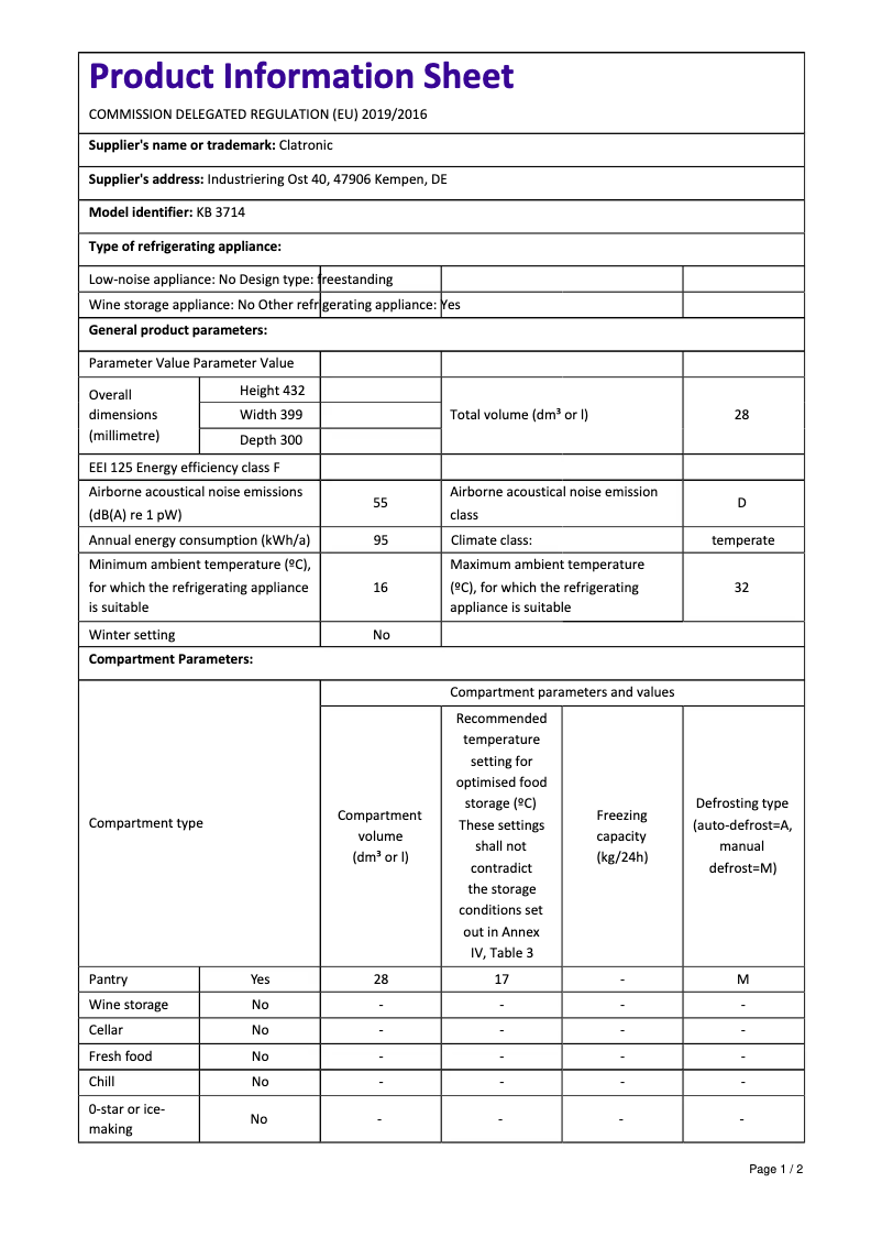 Página 1 del manual Manual de usuario Clatronic KB 3714