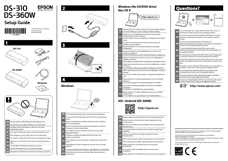 Page 1 de la notice Guide d'installation Epson WorkForce DS-360W