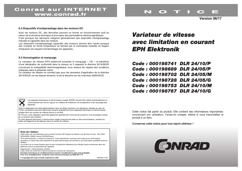 Page 1 de la notice Manuel utilisateur EPH Elektronik DLR 24/10/P