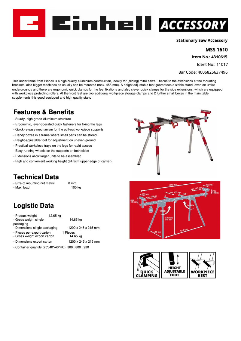 Page n°1 - Fiche technique Einhell MSS 1610