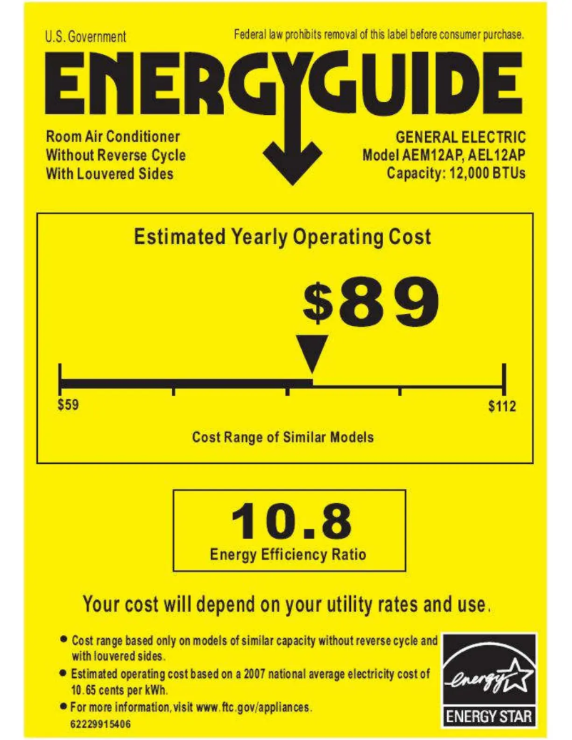 Page n°1 - Label énergétique GE AEL12AP
