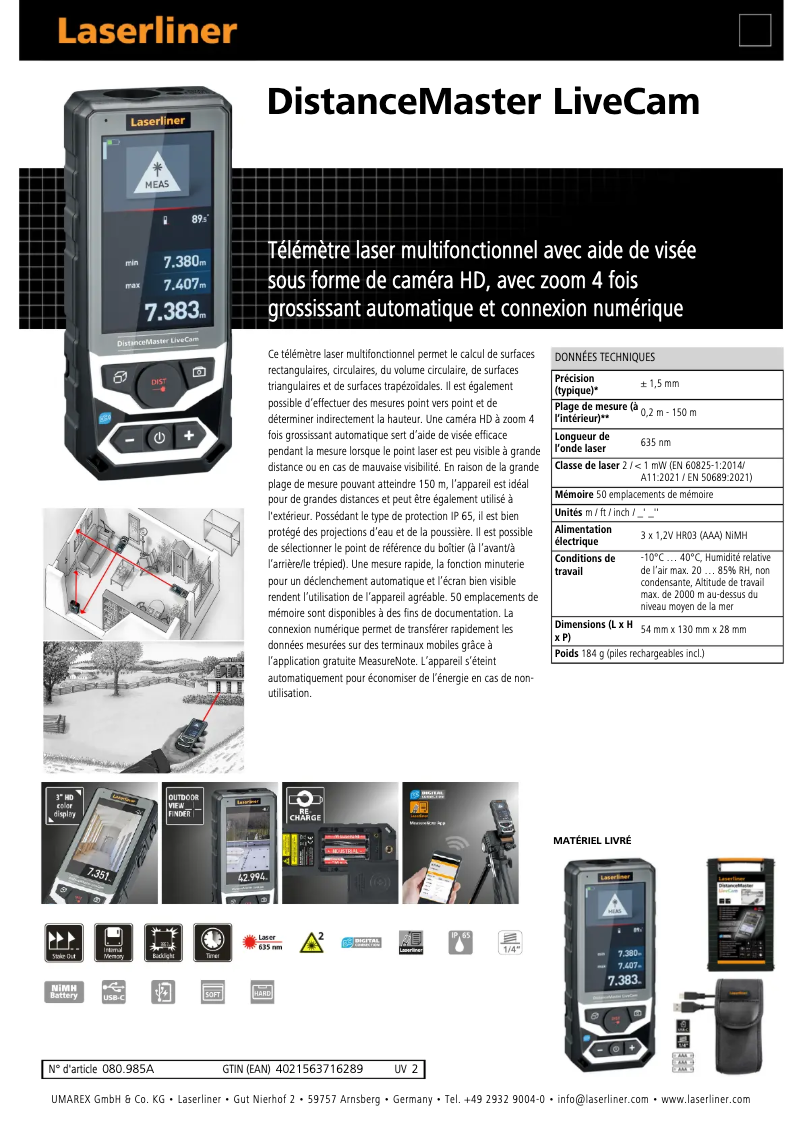 Image de la première page du manuel de l'appareil DistanceMaster LiveCam