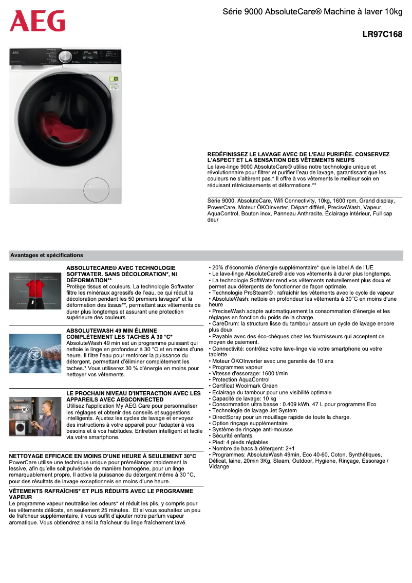 Página 1 del manual Ficha técnica AEG LR97C168