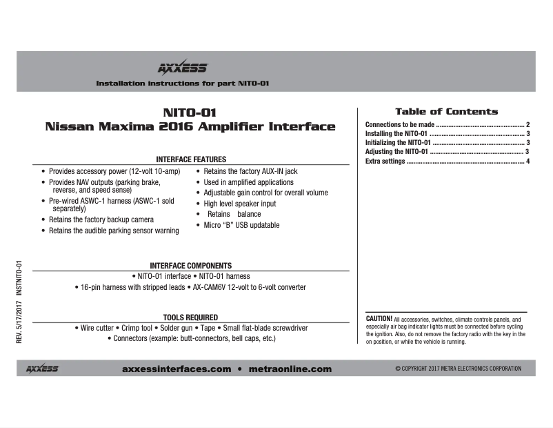 Page n°1 - Manuel utilisateur Metra NITO-01