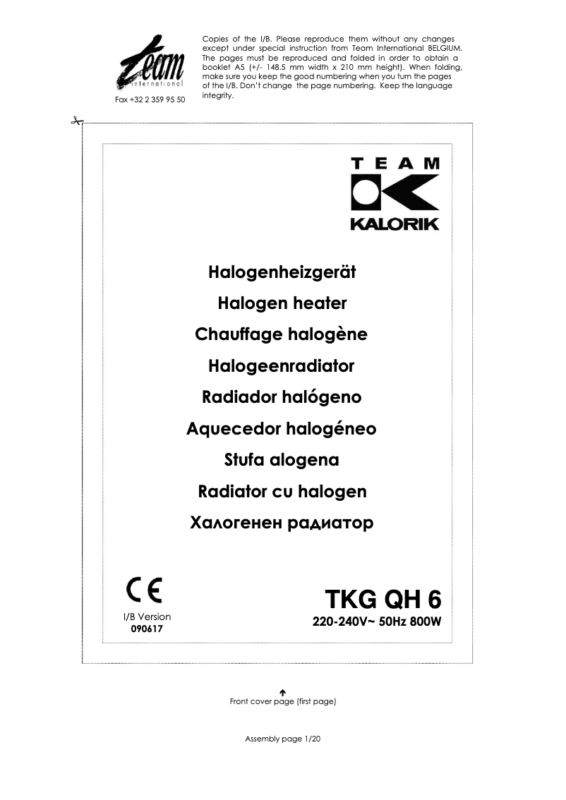 Page 1 de la notice Manuel utilisateur Kalorik TKG QH 6