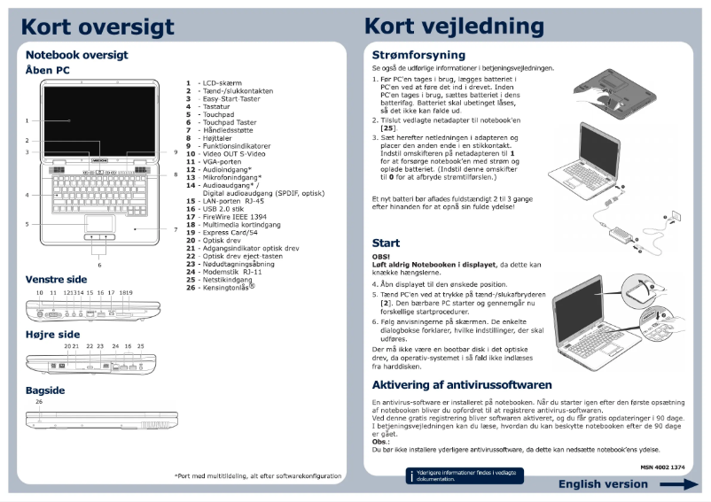 Page n°1 - Guide de démarrage rapide Medion AKOYA MD 98300 A