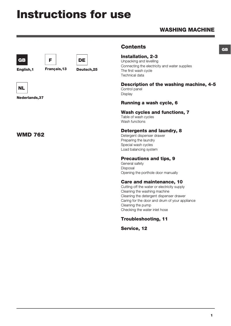 Image de la première page du manuel de l'appareil Maxi WMD 762