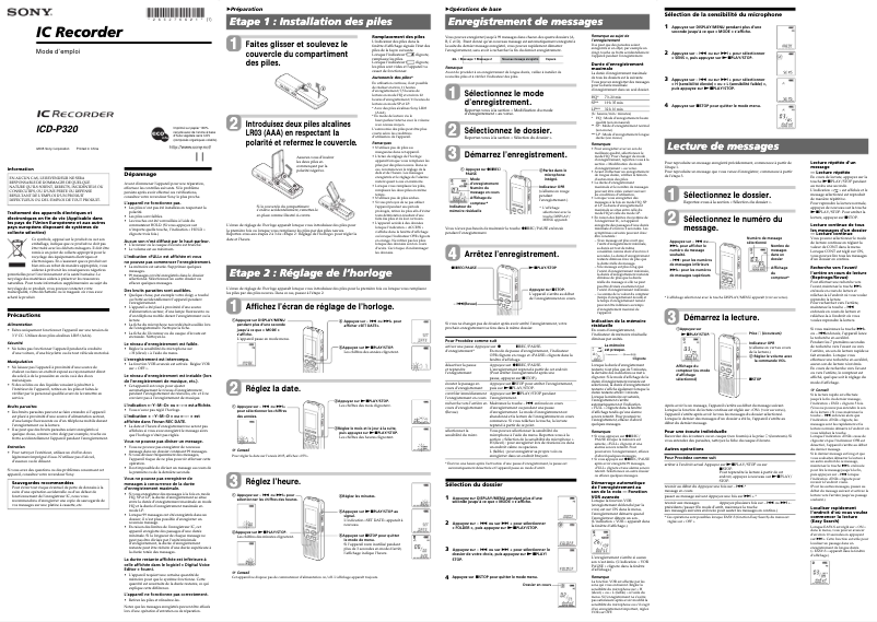 Page n°1 - Manuel utilisateur Sony ICD-P320