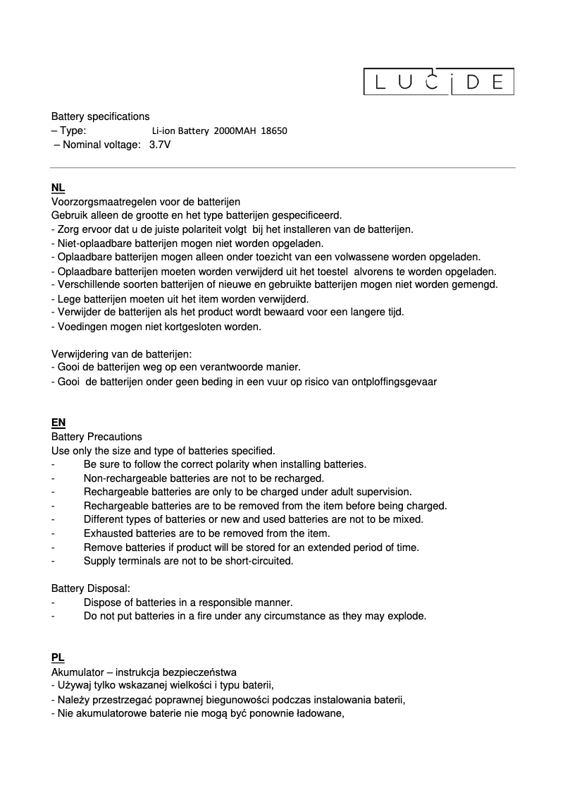 Page 1 de la notice Manuel utilisateur Lucide Basic 22862/04/31