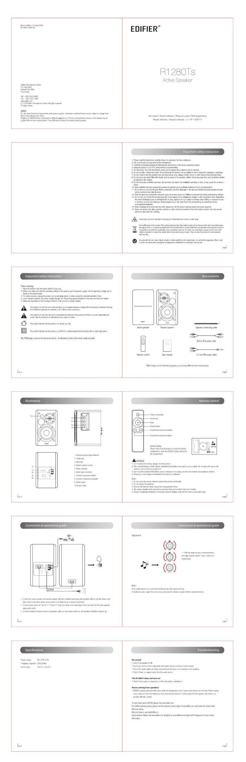 Page n°1 - Manuel utilisateur Edifier R1280Ts
