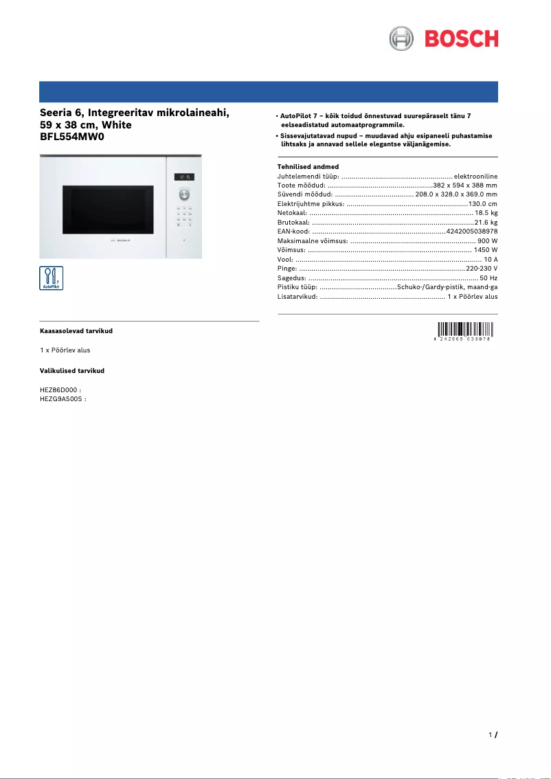Image de la première page du manuel de l'appareil BFL554MW0