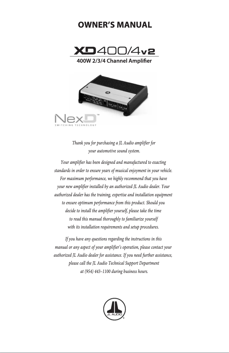 Page 1 de la notice Manuel utilisateur JL Audio XD400/4v2