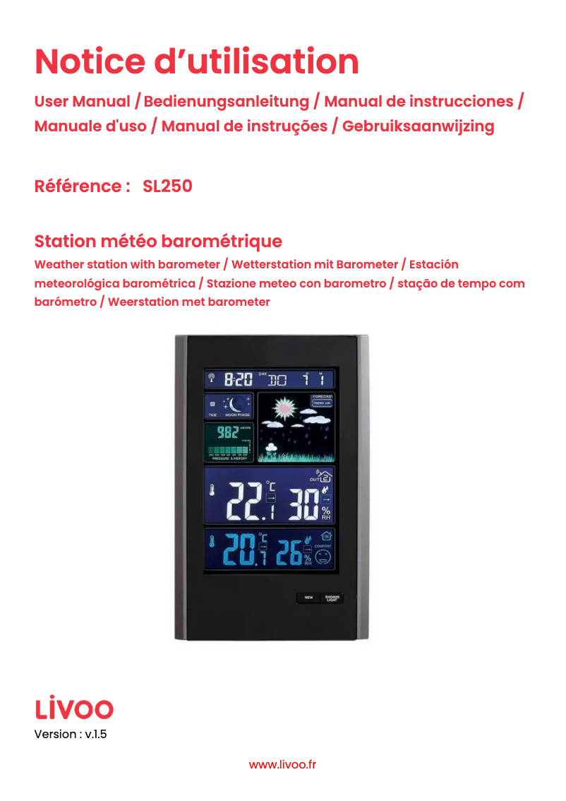 Image de la première page du manuel de l'appareil SL250