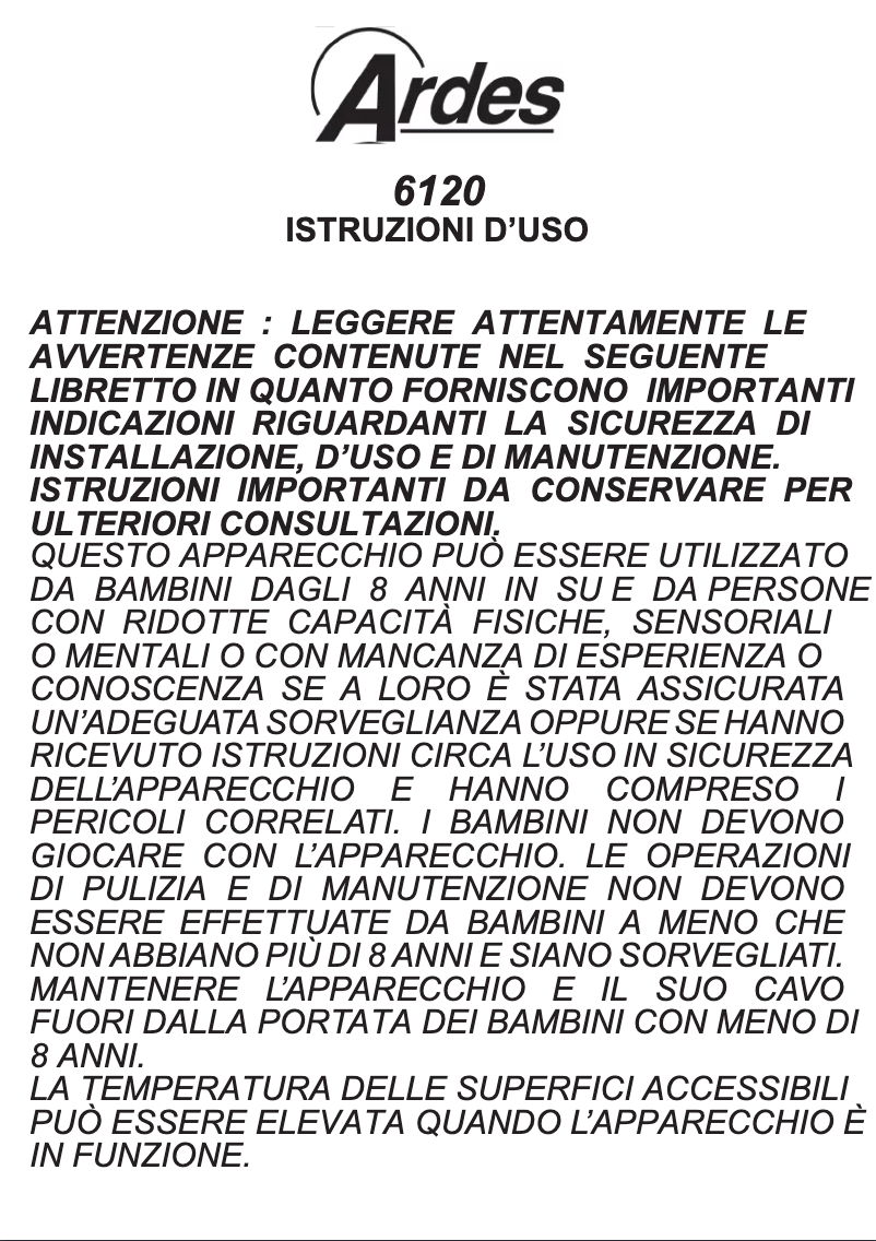 Page n°1 - Manuel utilisateur Ardes AR6120