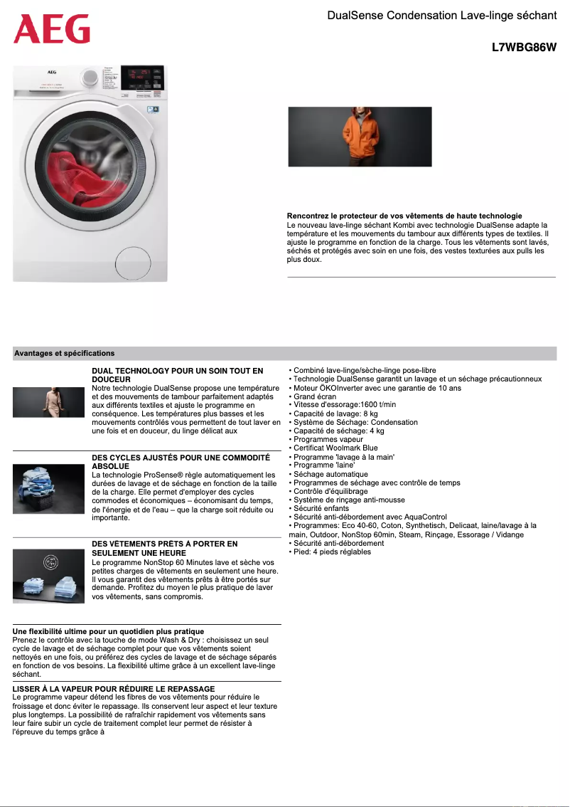 Page n°1 - Fiche technique AEG L7WBG86W