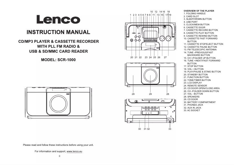 Page n°1 - Manuel utilisateur Lenco SCR-1000
