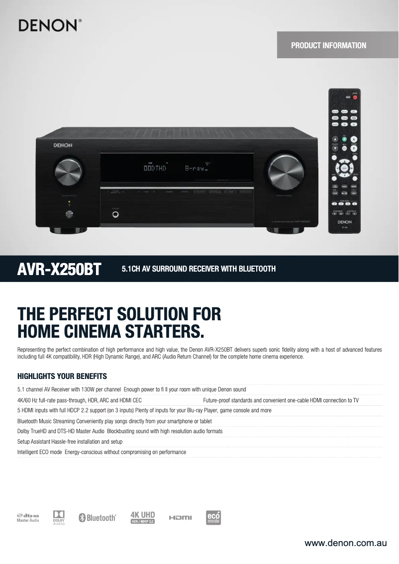 Page n°1 - Manuel utilisateur Denon AVR-X250BT