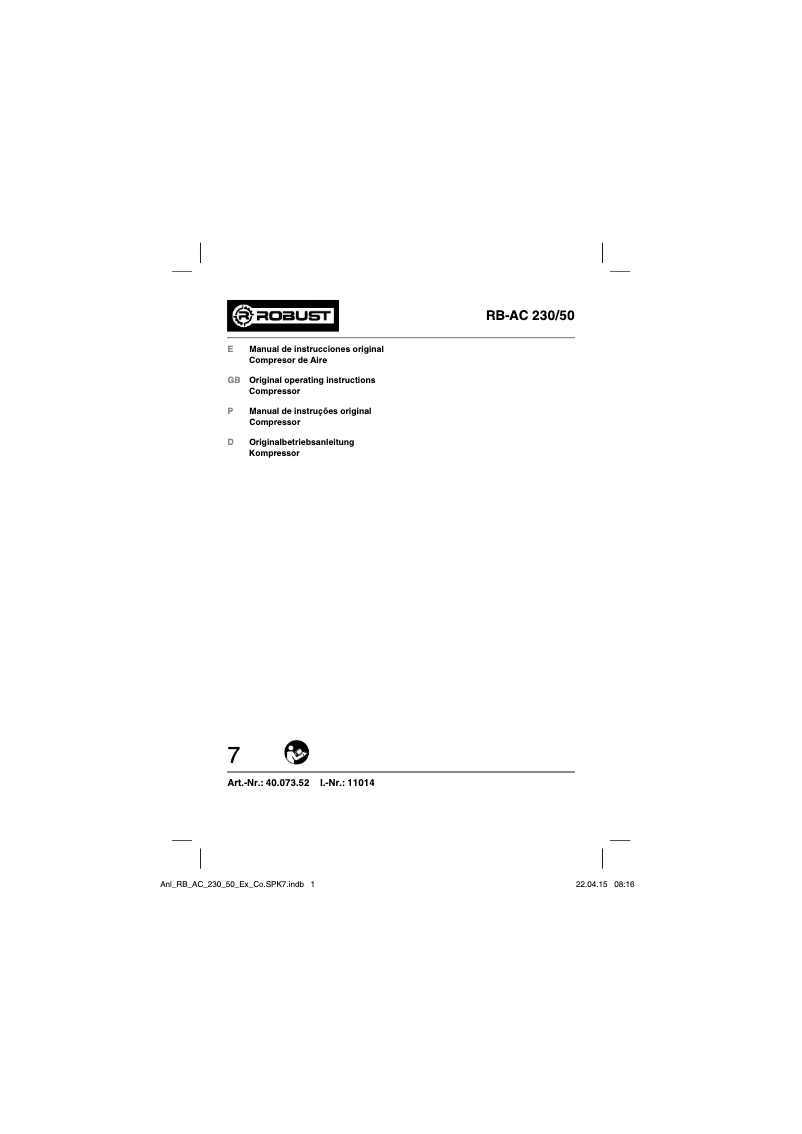 Image de la première page du manuel de l'appareil RB-AC 230/50