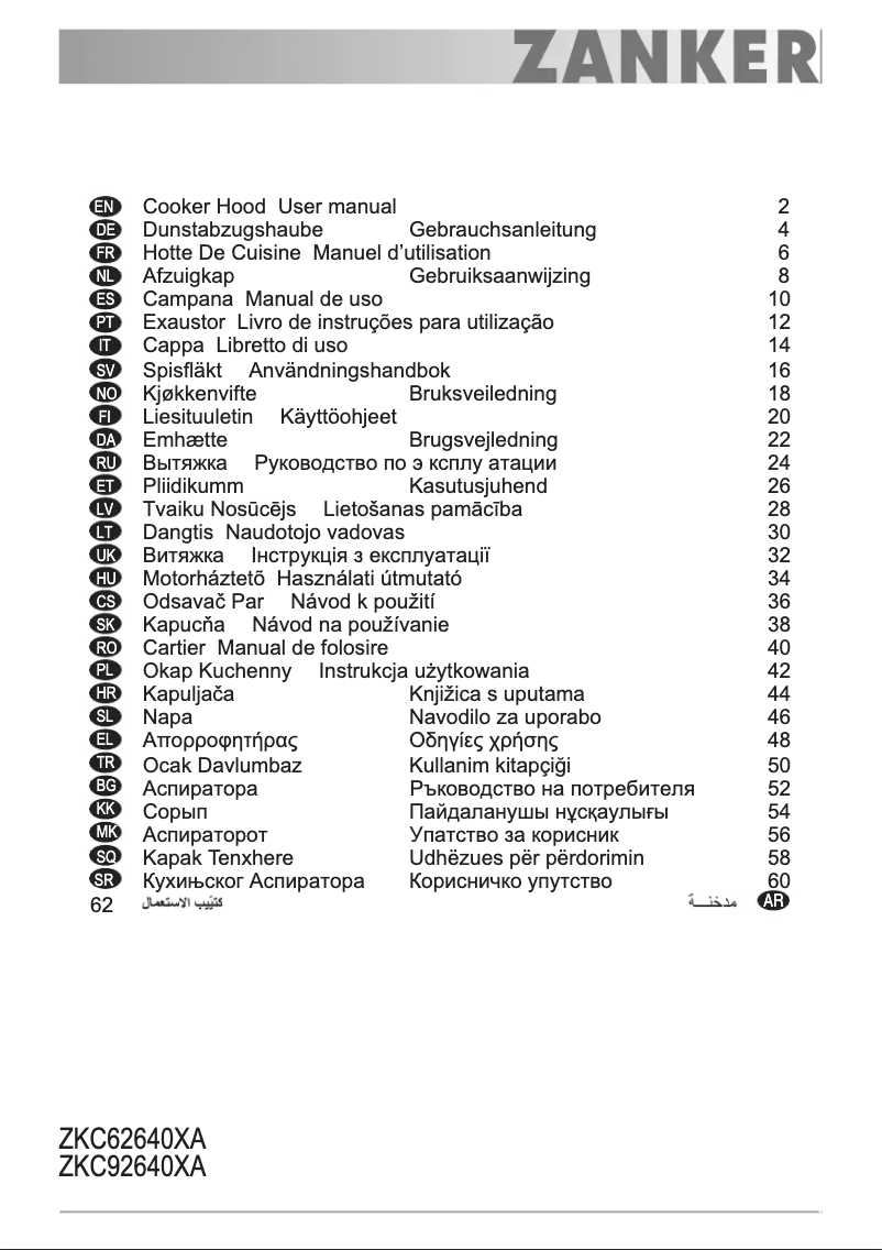 Page 1 de la notice Manuel utilisateur Zanker ZKC62640XA