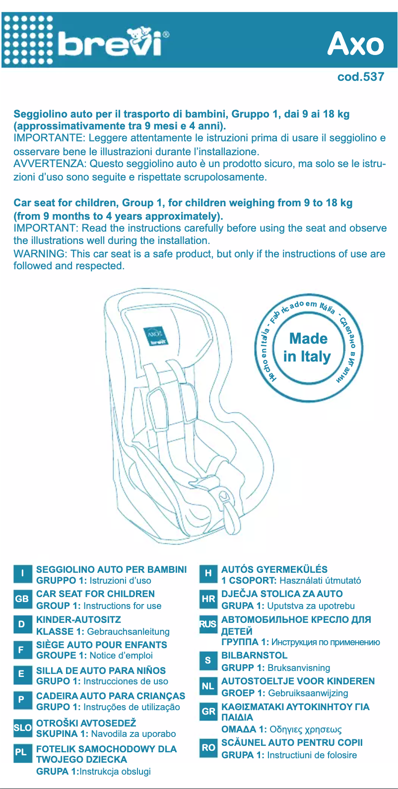 Image de la première page du manuel de l'appareil Axo